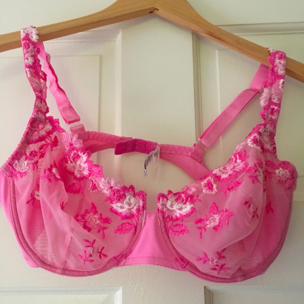 Beautiful pink bra with flowers and lace